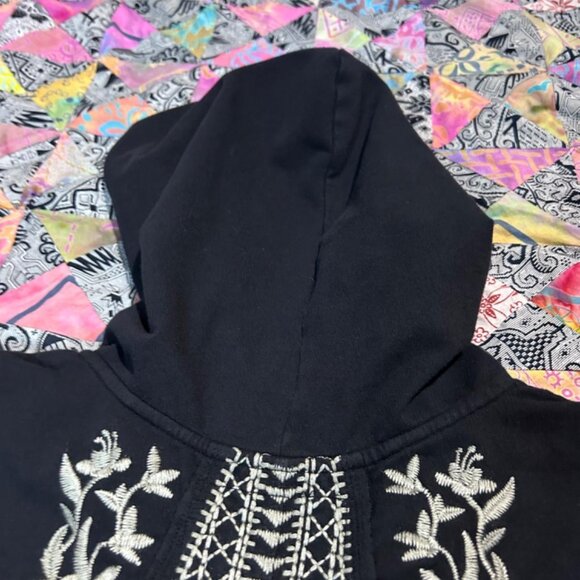 Johnny Was Floral Embroidered Jacket Full Zip Hooded Black Size Small - Picture 7 of 8